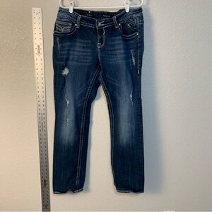 Vigoss Women's Straight Leg Jeans - Dark Blue Distressed